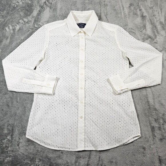 Poeta Shirt Womens Small White Eyelet Lace Cotton Button Up Feminine Blouse - Picture 1 of 11